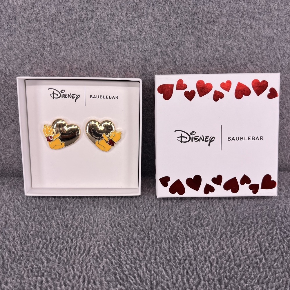 Disney X Baublebar Winnie the Pooh Valentine's Gold Red Heart Earrings